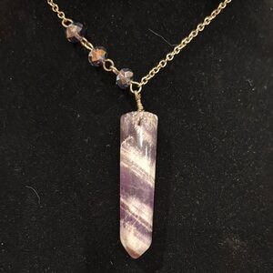 Purple Stone Pendant and Gold Toned Necklace. Excellent Used Condition